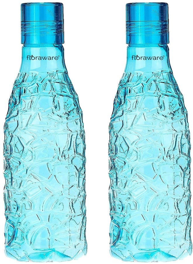 Floraware Food Grade Premium Plastic Fridge Mosaic Water Bottle, BPA Free | 100% Leak Proof | Office Bottle | Gym Bottle | Home | Kitchen | Travel Bottle Drinking Bottle, 1000ml Pack of 2, Blue - Image 1